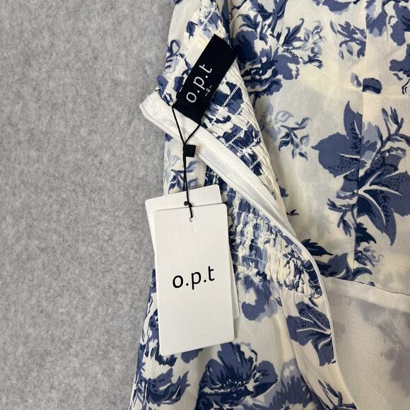 O.P.T White Blue Toile de Jouy Floral Midi Dress Size 8 - Picture 9 of 10